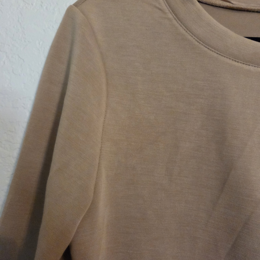 Cable & Gauge Tan Sheath Dress with Tie Front 3/4 Sleeves - Picture 4 of 9